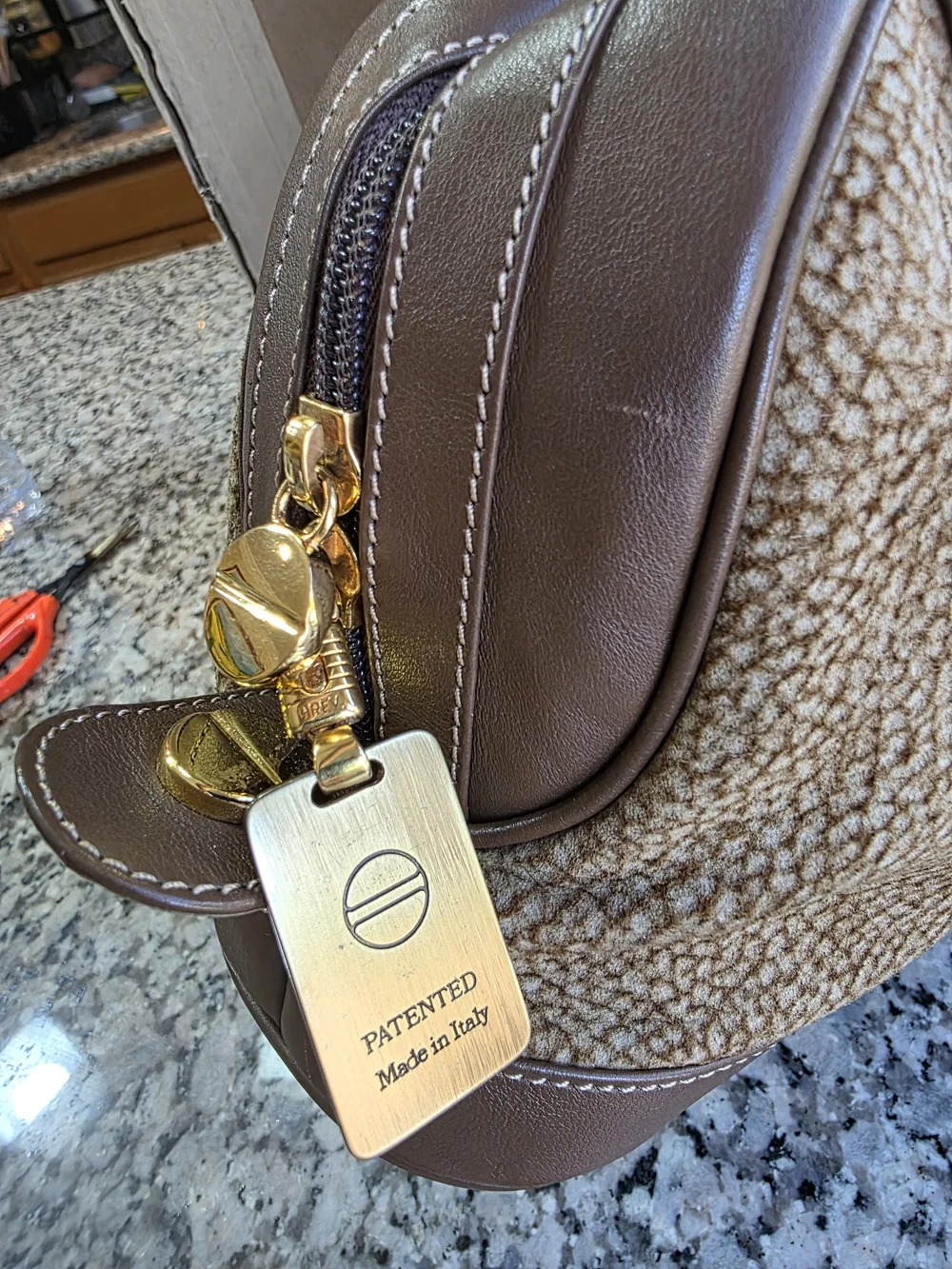 Vintage Borbonese Italy Brown Leather Satchel Dome Bag Gold Screw Hardware